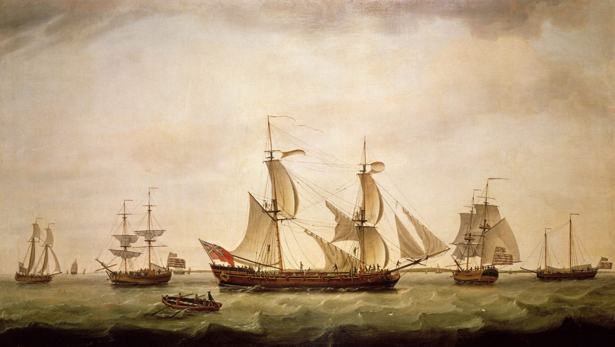 An English Brig with Captured American Vessels by Francis Holman, 1778 ...