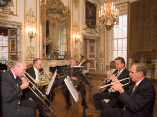 <h2>Wedding march brass in the French Drawing Room</h2>Photo by Kevin Allen.