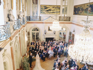 <h2>Ceremony semi-circle in the Ballroom</h2>Photo by Laura Gordon. Natalie Schlosser for Pamela Barefoot, planner.