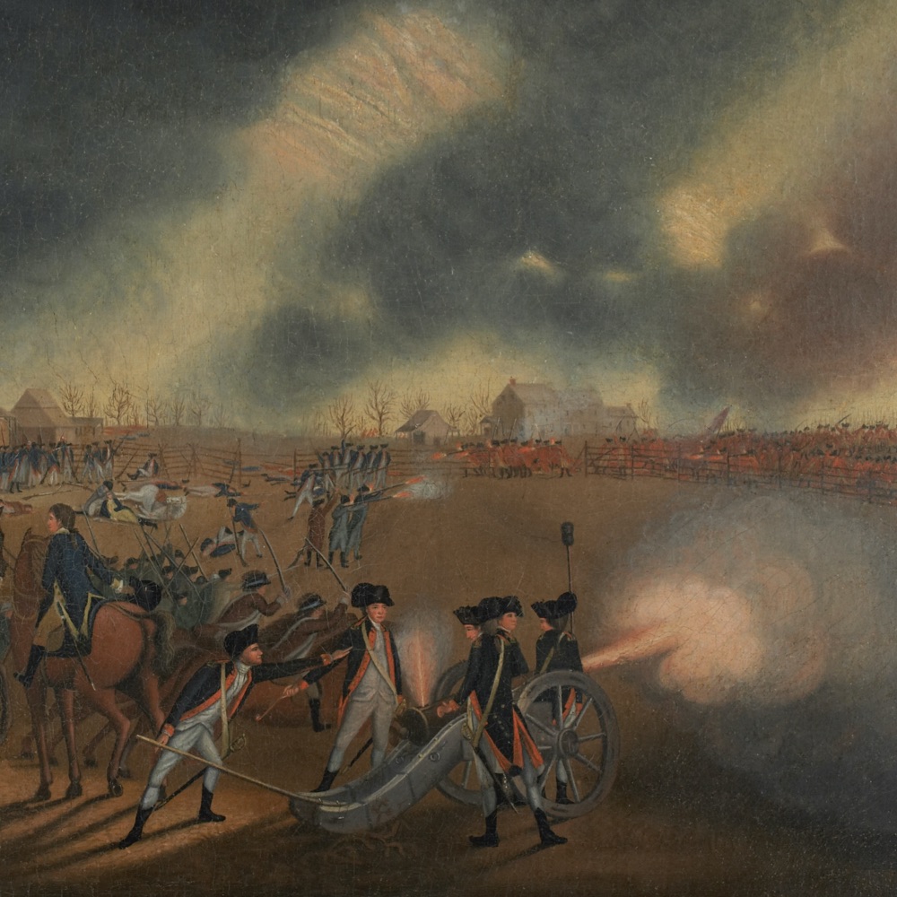 This detail of an artillery battery firing from James Peale's painting of the Battle of Princeton illustrates an image students can use to interpret images of the American Revolution.